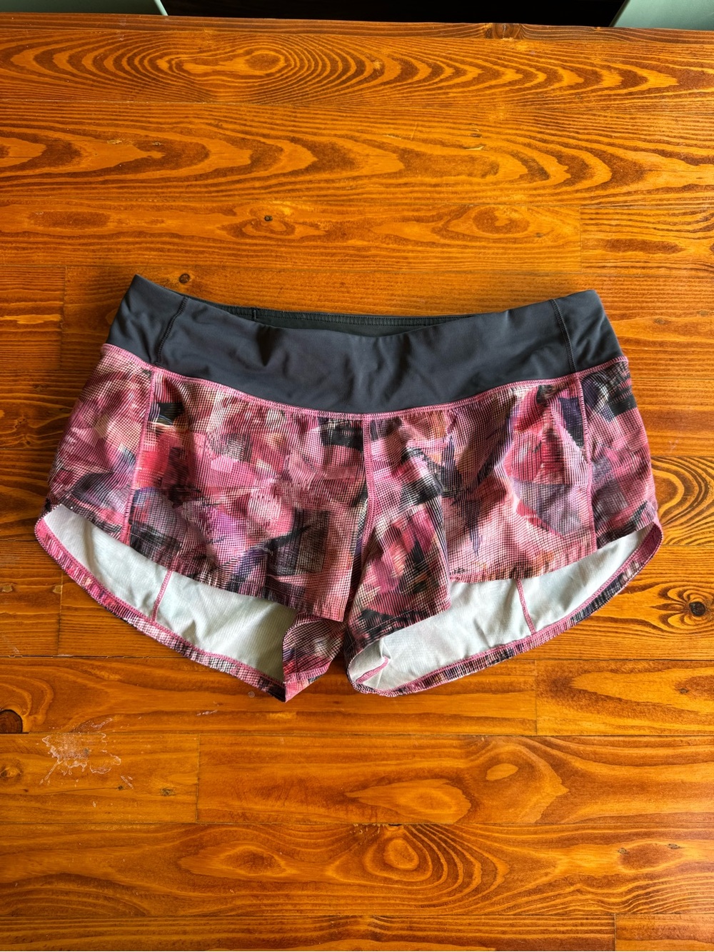 lululemon athletica Pink Patterned Running Shorts with Gray Waistband